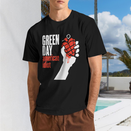 Men's Green Day American Style T shirt Black